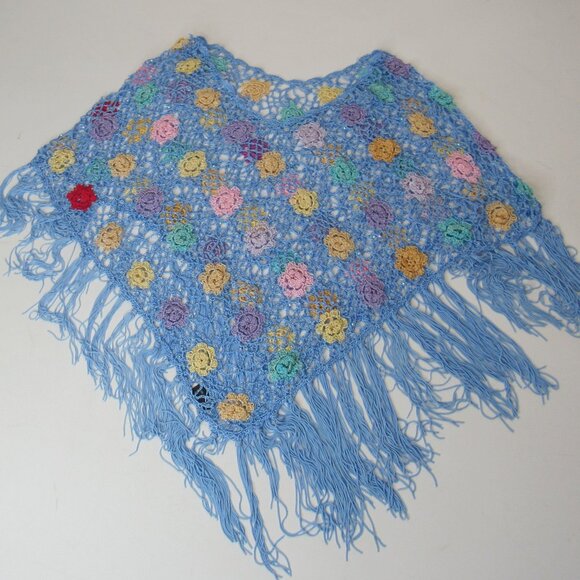 Floral Hollow Out Hook Crochet Shawl Poncho Tops With Tassel Cover Up Knitwear - Picture 2 of 6